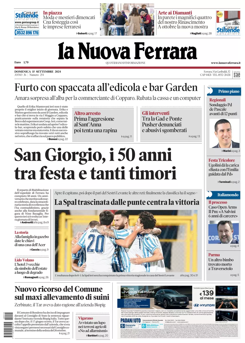 Prima-pagina-nuova ferrara-oggi-edizione-del-2024-09-15